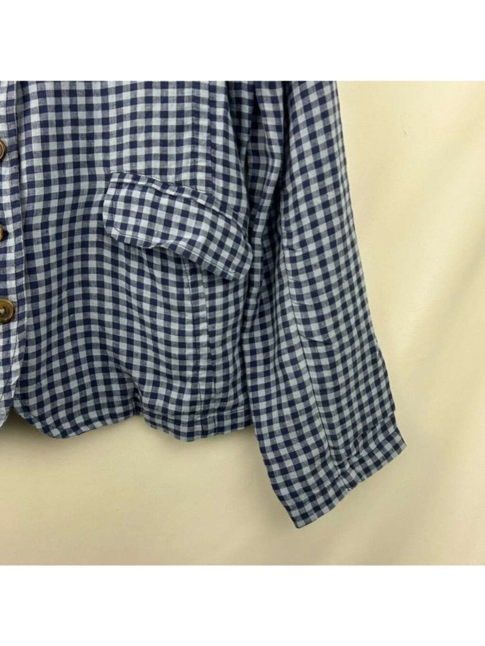 Sundance Ziri Blazer Jacket Women's Medium Blue 100% Linen Ginham Button Up - Picture 15 of 15
